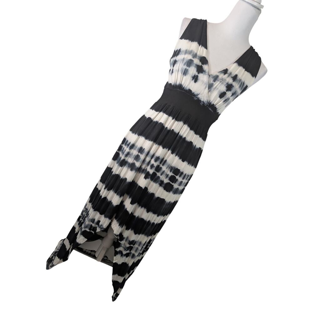 BOSTON PROPER! FLIRTY BLACK & WHITE TIE DYE, CRISS CROSS BODICE MAXI DRESS! XS